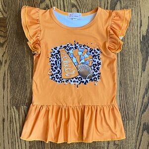 Orange ruffle sleeve football/cheer dress, size 4T. Excellent condition